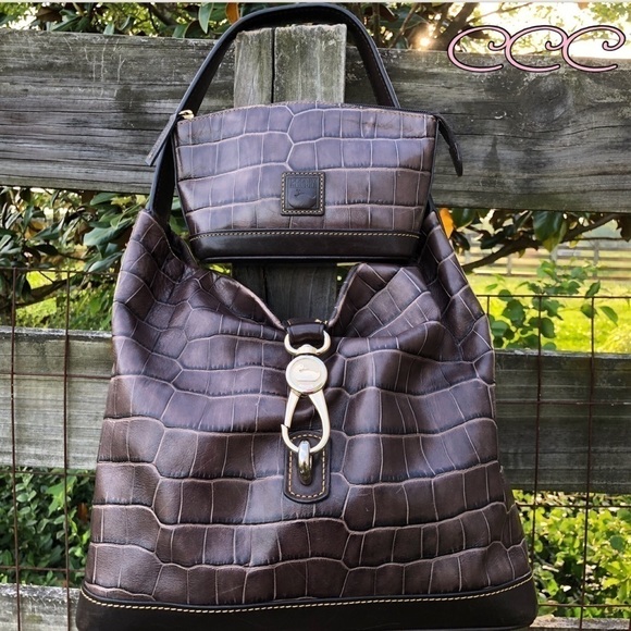 Dooney & Bourke Slouch Belvedere Bag Brown Croc - Picture 1 of 7
